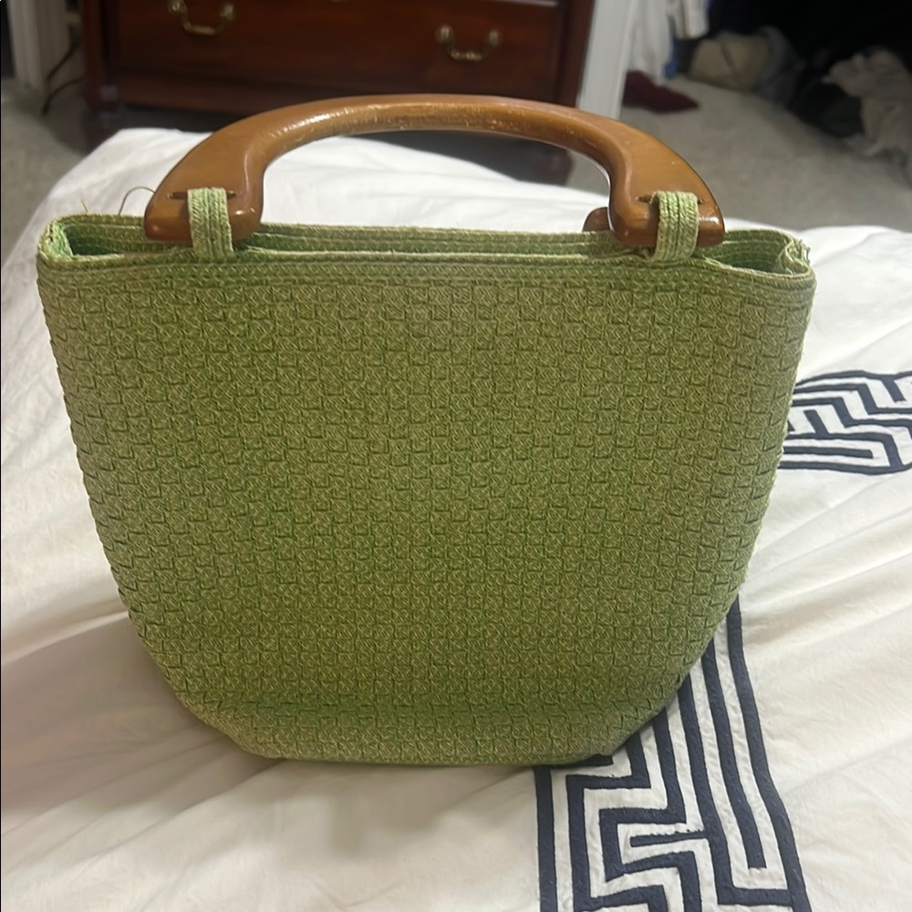 Green Woven purse with Wooden Handles